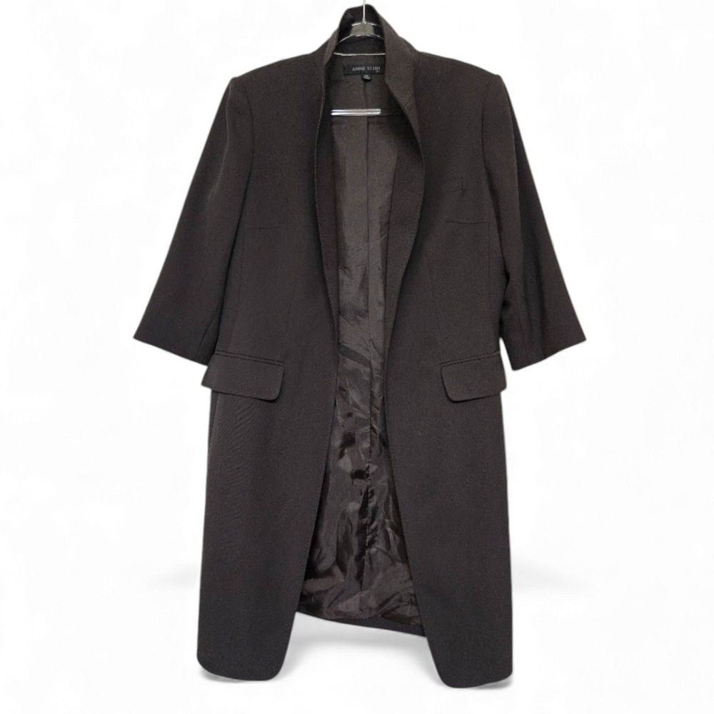 Anne Klein Long Black Belted Coat Fully Lined Button Front Size 14P